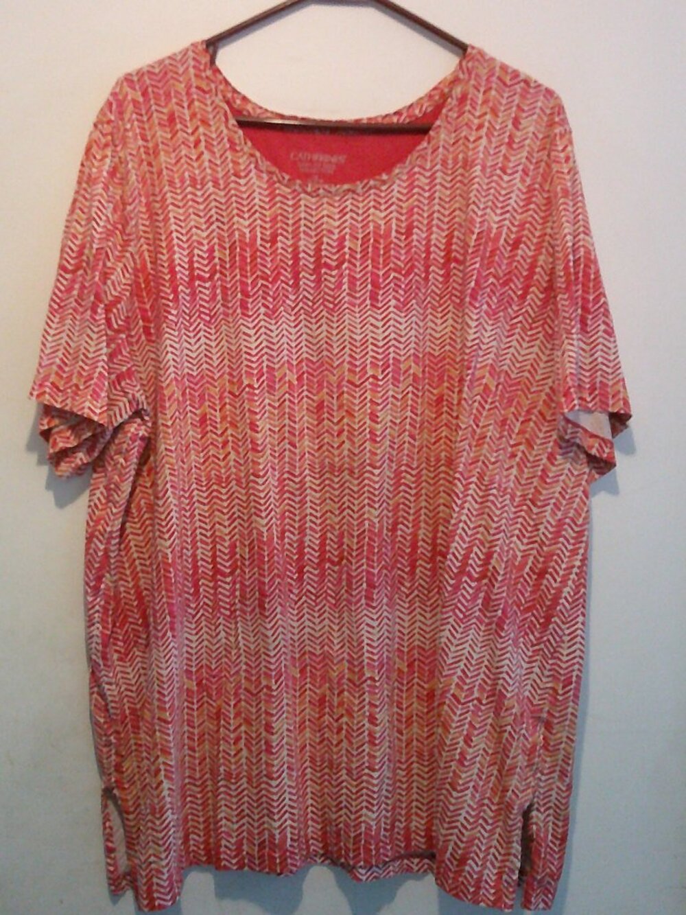 Catherines Plus Size 1X Tunic Top Pink/Orange Easy Fit Tee Collection